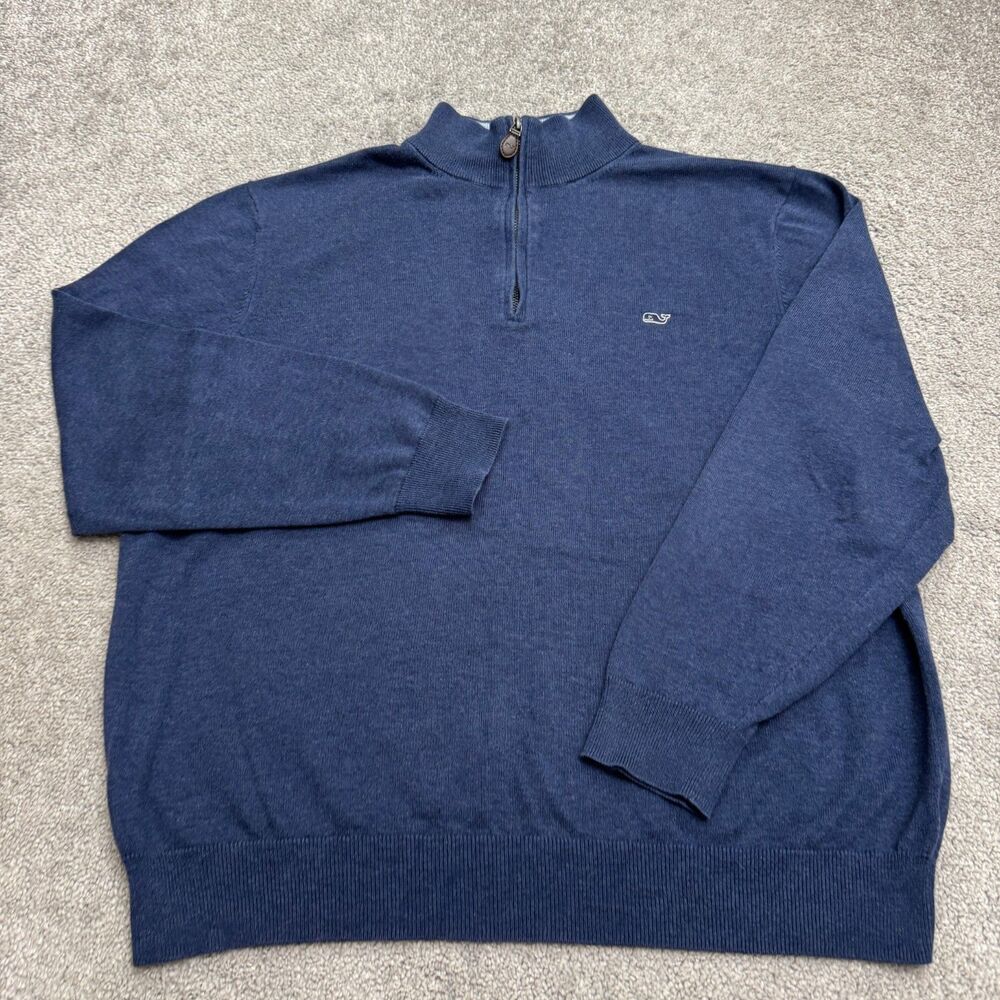 Vineyard Vines Quarter Zip Pullover Sweater Mens large Navy Blue Mock Neck Knit